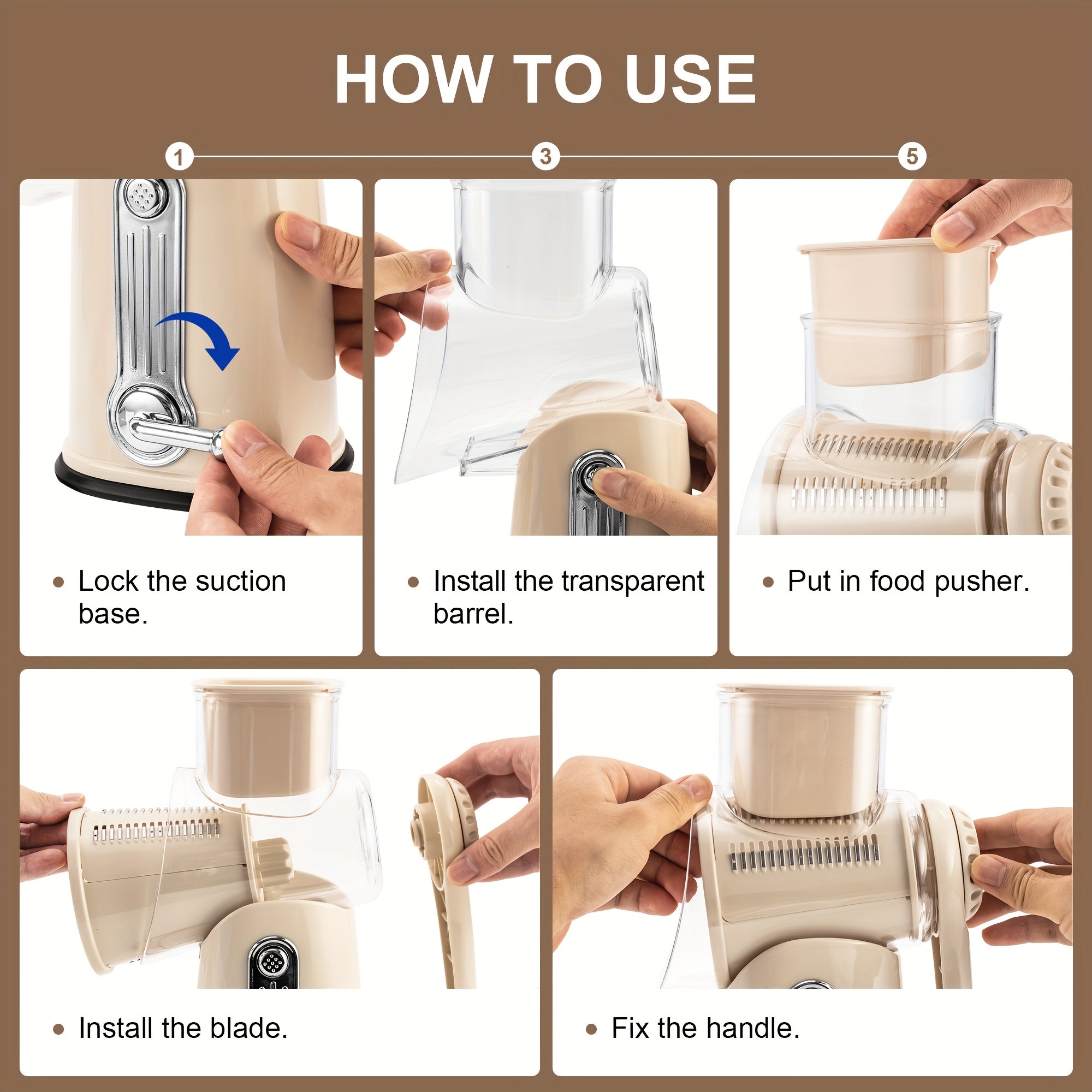 Rotary Cheese Grater With Handle - Vegetable Shredder With 5 Well-designed Blades & Strong Suction Base, Round Mandoline Slicer & Food Chopper For Kitchen, With Blade Storage Box(Beige, Retro Green)