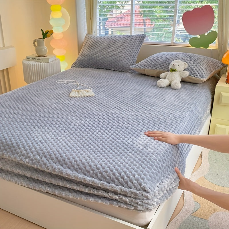 [Velvet | Thickened] 1pc Velvet Thickened Doudou Fitted Sheet Protector | Winter Warmth Soft Comfortable Bedding | Full Encasement Mattress Cover for Bedroom Guest Hotel Sealy