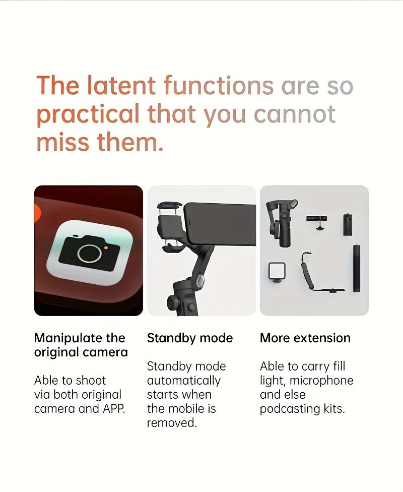 [ Gimbal Stabilizer]AOCHUAN Smart XE, Foldable And Portable Gimbal Stabilizer, Three-axis Stabilization And Anti-shake, 360-degree Rotation AI Automatic Face Tracking Shooting, Suitable For Panorama Gesture Control, Compatibl