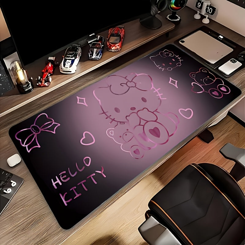 [Hello Kitty Mouse Pad] Sanrio Hello Kitty Large Gaming Mouse Pad & Desk Mat | Anti-Slip Washable Rubber Base, Stitched Edges, Cute Cartoon Design with Hearts & Stars for Office, Gaming, Workspace - Perfect Gift for Fans, Ani