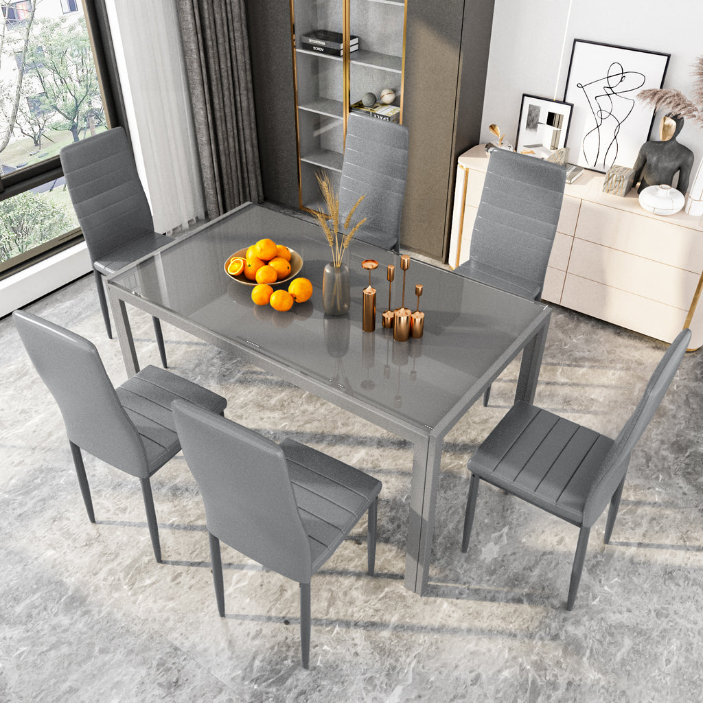 7-Piece Modern Glass Dining Table