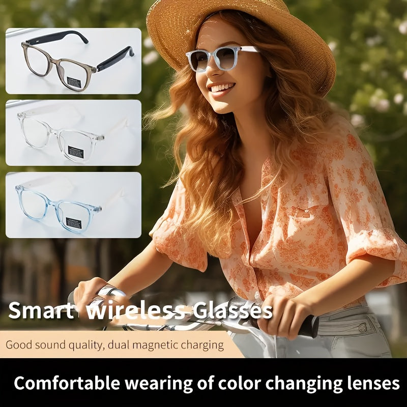[Smart Glasses] 2025 Smart Glasses with Auto-Dimming & Auto-Focusing, Wireless, Anti-Blue Light Lens, AI Voice Assistant, Music/Call, Magnetic Charging, Compatible with Smartphone/Tablet - Smart Glasses for Men & Women, Ideal