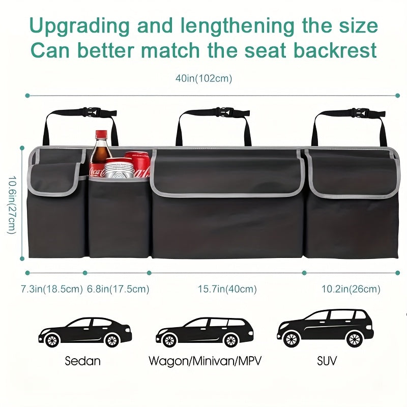[Car Trunk Organizer] Heavy-Duty Car Trunk Organizer with 3 Adjustable Shoulder Straps & 4 Pockets - Large Storage Space for Off-Road Vehicles, Trucks, and MPVs - Durable Oxford Fabric, Secure Fit for Rear Seat Hanging, Vehic