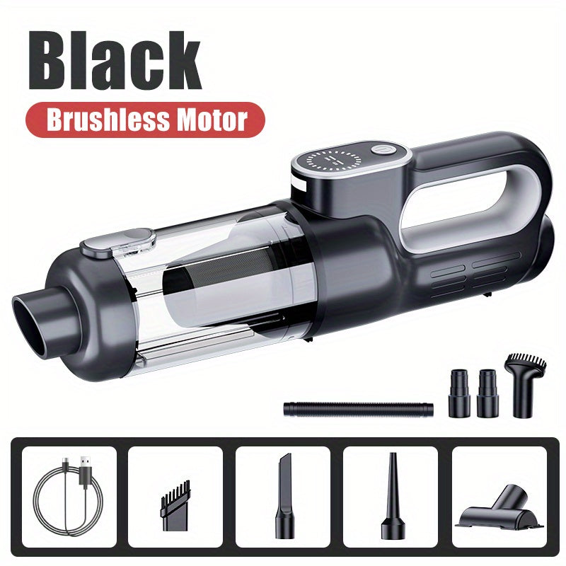 [2-in-1 Car Vacuum Cleaner] 2-in-1 Portable Wireless Brushless Car Vacuum Cleaner | Handheld Cordless Vacuum & Air Duster with LED Light, Multi-Nozzles for Car, Home, Office, Pet Hair | 15KPa Suction Power, 0.3H Runtime, USB