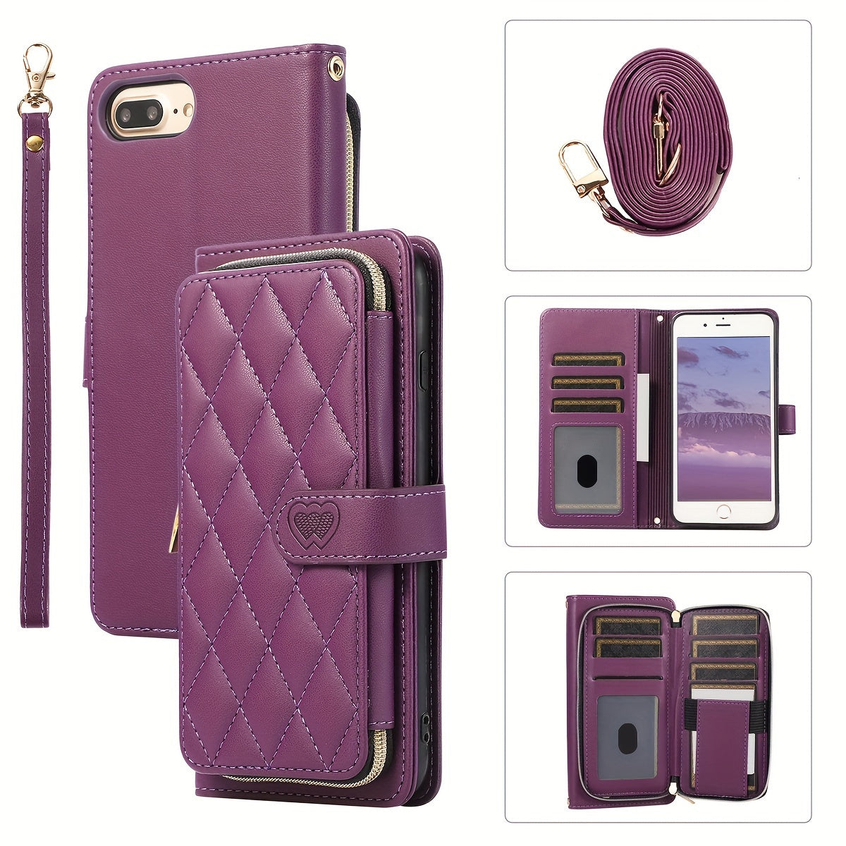 Crossbody Wallet Case Designed for Iphone 16E, 16, 15, 14, 13, 12, 11 Pro Max, 7, 8 Plus, SE 2020, And SE 2022, Featuring a Zippered Handbag Style, Flip Cover, Kickstand Folio, Card Slots, Wrist Strap, And Lanyard for The for
