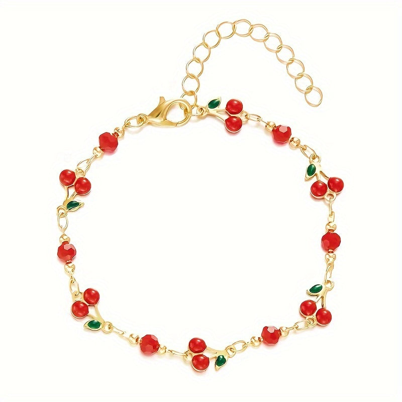 Elegant Cherry Charm Bracelet for Women - Sweet & Cute, Versatile Fashion Accessory Perfect for Casual Attire or Gifting