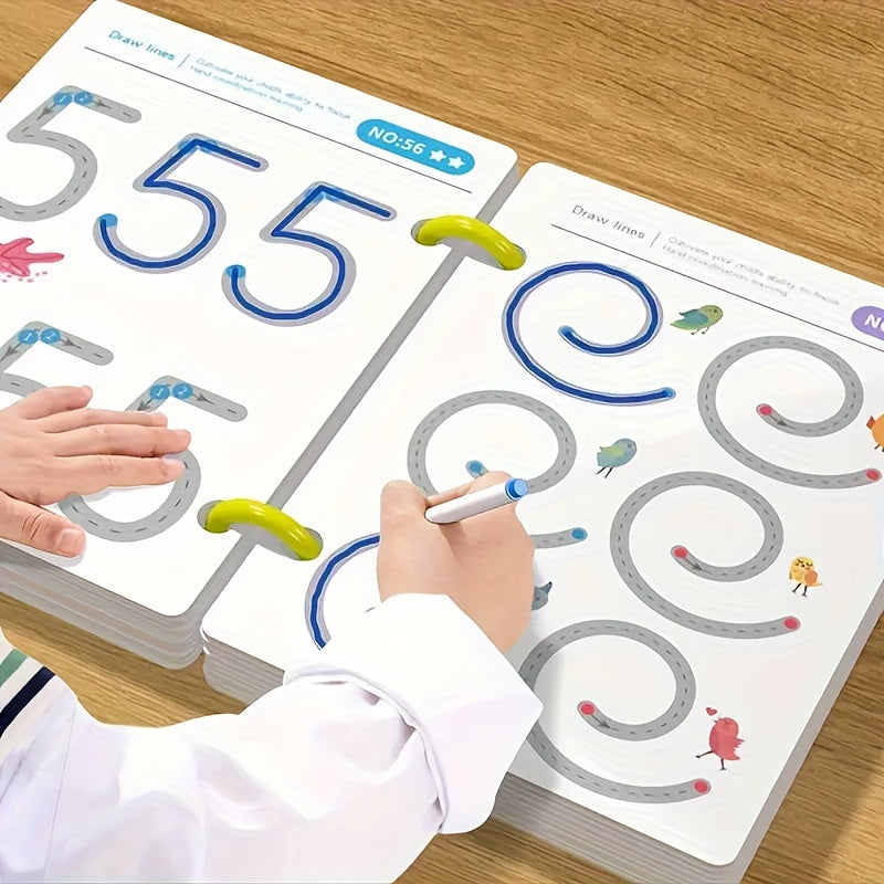 64 pages, 8 pens, writing and drawing set, magic copybook set, suitable for Youngsters aged 3-8 - enhance writing skills, with erasable pen and refill, educational painting and pen control workbook, early learning Essential R