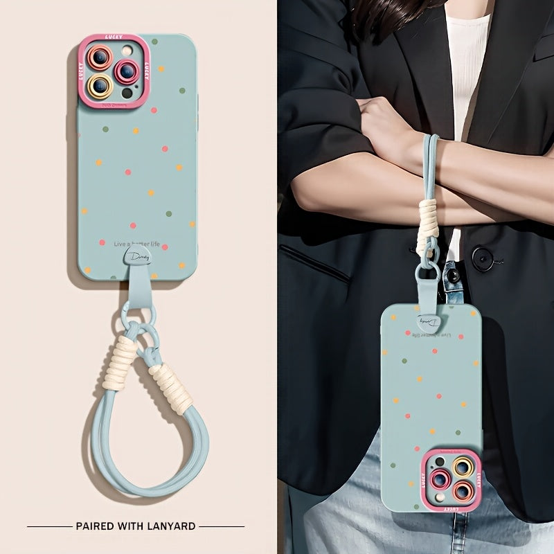 Full screen color dots are suitable for iPhone 17 Promax phone case, new 15 friend models, 16pro handheld Apple 14 Promax premium protective case with hanging rope 17 Pro soft case, Women's autumn and winter