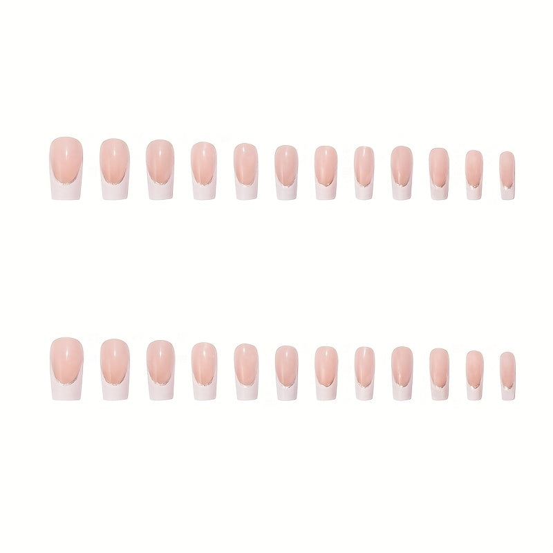 24pcs Elegant White French Tip Press-On Nails Kit – Includes Jelly Glue & Nail File | Minimalist Acrylic Fake Nails for Brides, Professionals & Trendy Styles | Reusable Salon-Grade Nails for Weddings, Dates, Office & Specia