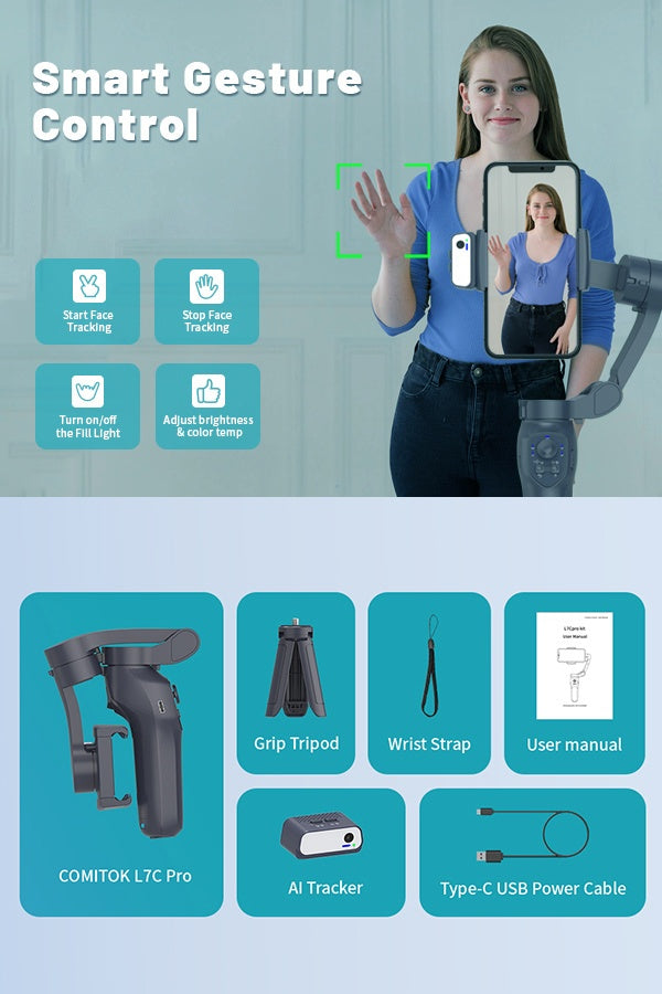 [Smartphone Gimbal Stabilizer] 3-Axis AI Tracking Smartphone Gimbal Stabilizer for Photography, Live Streaming, and Vlogging - Compact, Highprecision, Handheld, Sleek, Stable Performance