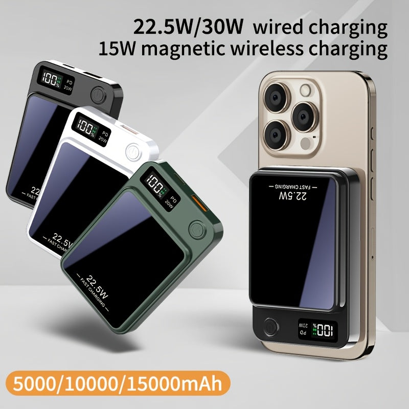 New Magnetic Wireless Power Bank - Portable Charger Power Bank, 5000/10000/15000mAh Battery Pack, 22.5/30W PD Fast Charging, 15W Wireless Charging, Magnetic Battery Pack For 17/16/15/14/13/12/Pro/Mini/Pro Max And Wired Chargi