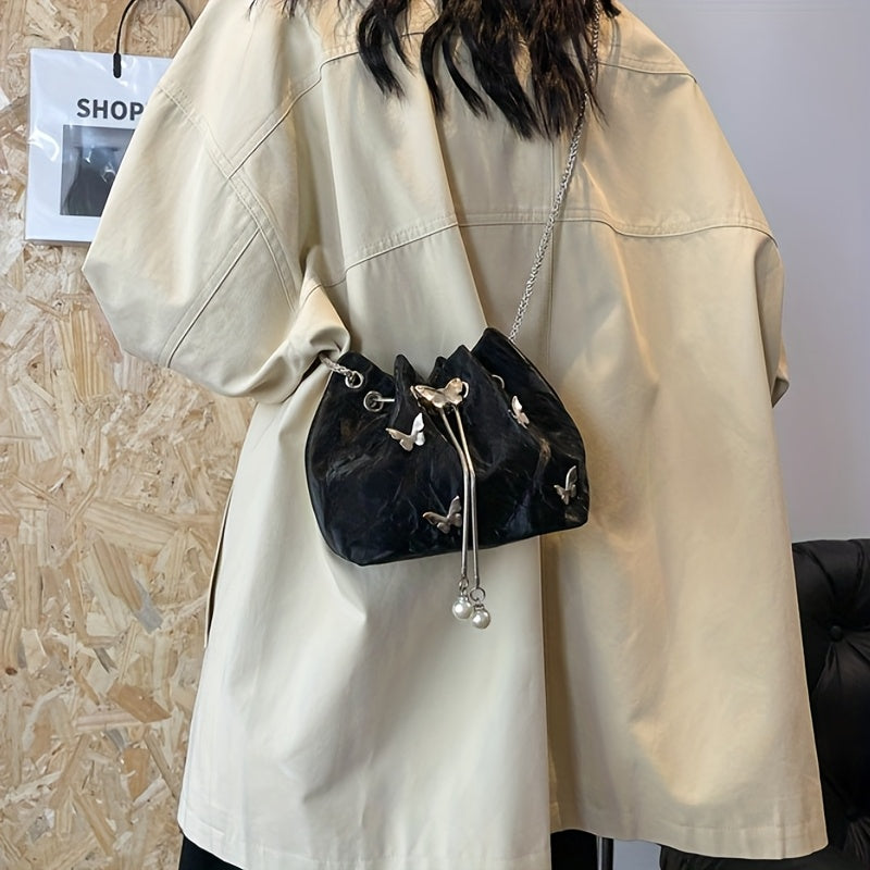 Trendy Bowknot Women'S Handbag, Unique Versatile Tote Bucket Bag, High-Quality Handheld Shoulder Bag, Stylish Chain Crossbody Bag.