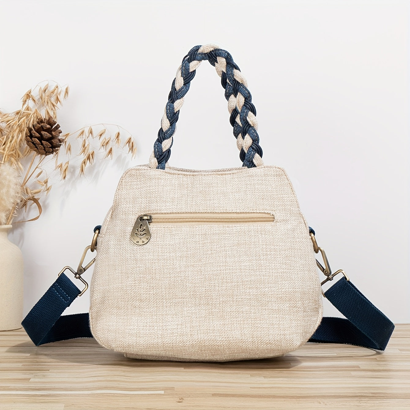 [Handmade Bohemian Tote] Bohemian-Style Handmade Flower Tote Bag | Multiple Compartments, Original Design for Toiletries, Random Cuts