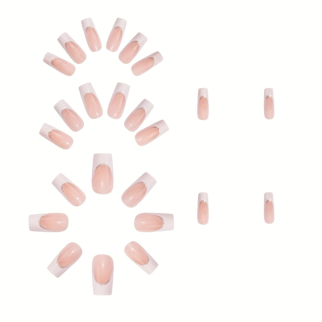 24pcs Elegant White French Tip Press-On Nails Kit – Includes Jelly Glue & Nail File | Minimalist Acrylic Fake Nails for Brides, Professionals & Trendy Styles | Reusable Salon-Grade Nails for Weddings, Dates, Office & Specia