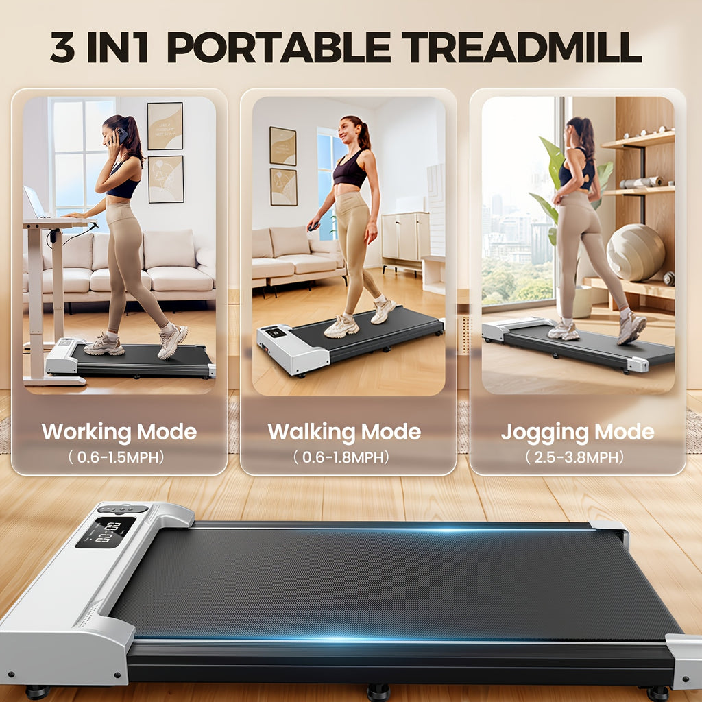 Portable Under Desk Walking Pad Treadmill, Support 2.5HP Lightweight Home Office Fitness Treadmill, 2-in-1 Walking Pad for Walking And Jogging Quiet, 265Lbs Capacity with Remote Control & LED Display, Stepping, Walking Traini
