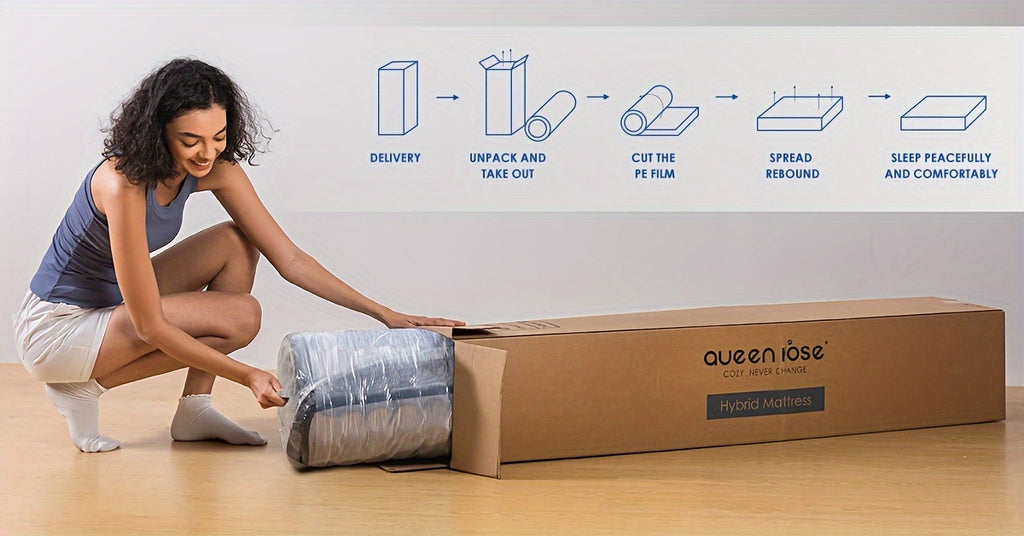 QUEEN ROSE 12 Inch Hybrid Mattress in a Box with Gel Memory Foam & Individually Wrapped Pocket Coils - Medium Soft Feel, Motion Isolation, Edge Support, Cooling Breathable European Cover, Twin/Full/Queen/King Sizes, White & B