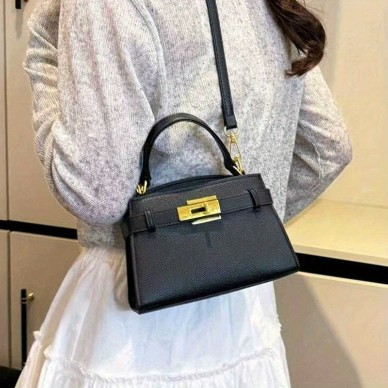 Women'S Elegant Business Casual Handbag - Structured Tote with Golden-Tone Hardware & Buckle Closure, Structured Crossbody Bag with Golden-Tone Hardware, Durable & Easy-clean Design For Office, Work, Travel - Perfect Mother'S