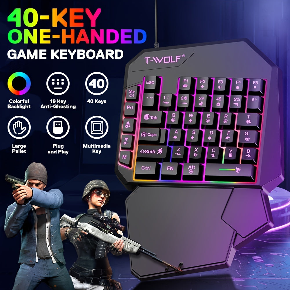 ROORUNS Ergonomic Rainbow RGB Gaming Keyboard & Mouse Set - 40 Keys, Portable Mechanical Keyboard with Adjustable 6-Button Mouse, No Batteries Needed, USB Power, Ideal for PC Gaming, Gaming Accessories | Ergonomic Keyboard |