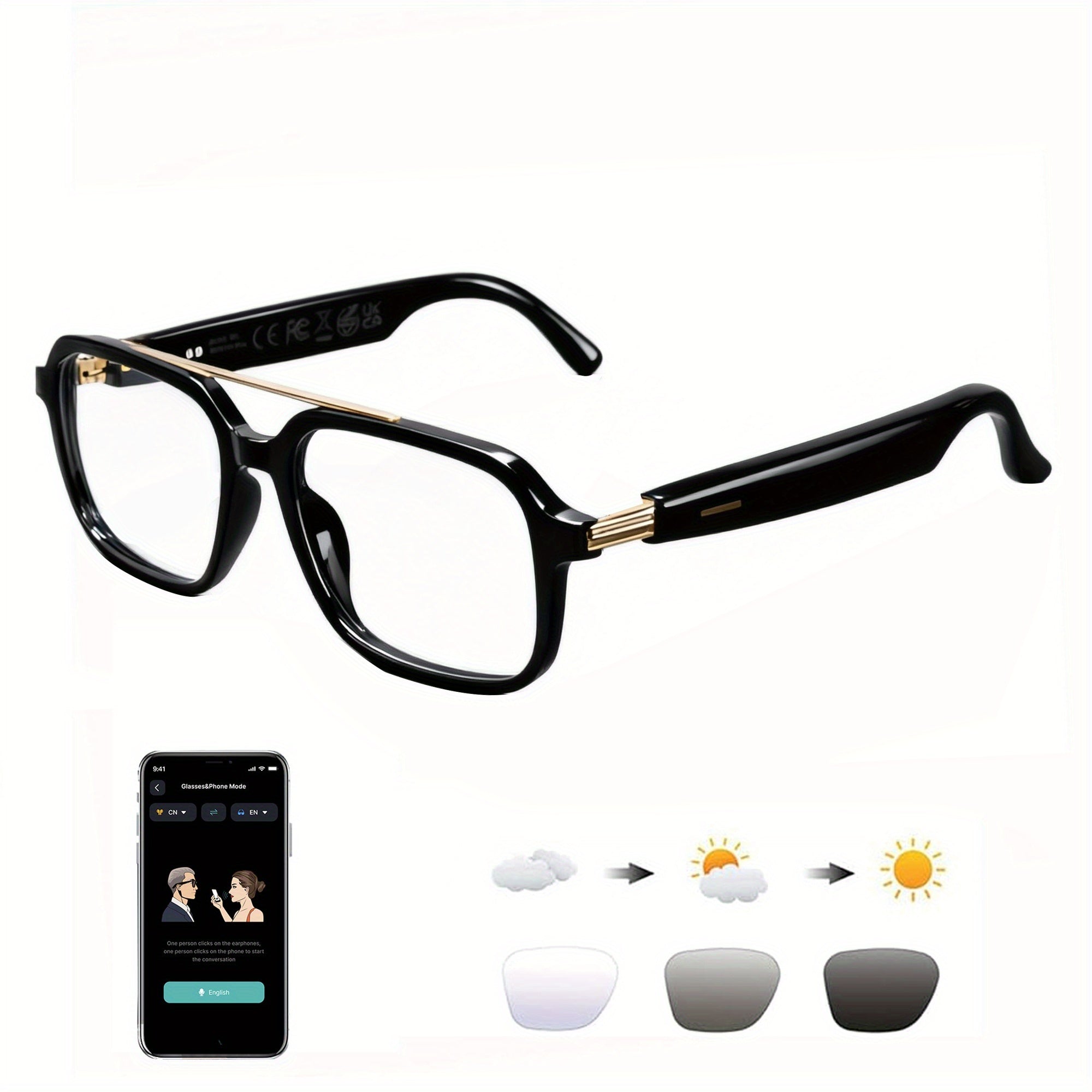 OICIIDO AI Smart Glasses, New Multifunctional Audio Glasses for Men and Women, Support Real-Time Translation for 160+ Languages and Video Translation, Equipped with Chat GPT System, Built-In Microphone and Speaker, HD Voice C
