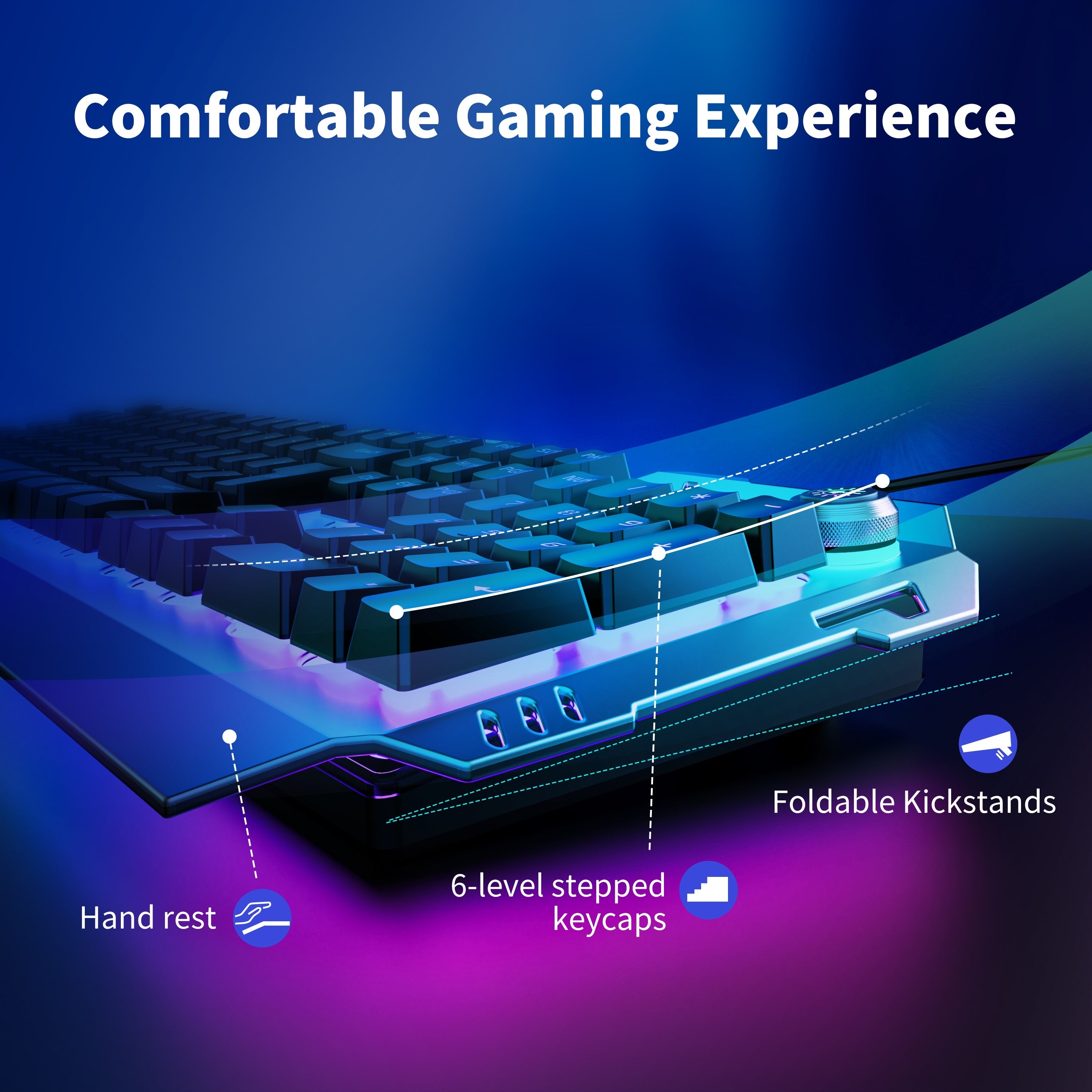 [EWEADN LED Gaming Keyboard] EWEADN 104 Keys LED Backlit Wired Gaming Keyboard - Ergonomic Silent Design, Adjustable Volume Knob, USB Powered, for Desktop & Notebook Computers, Office Accessories