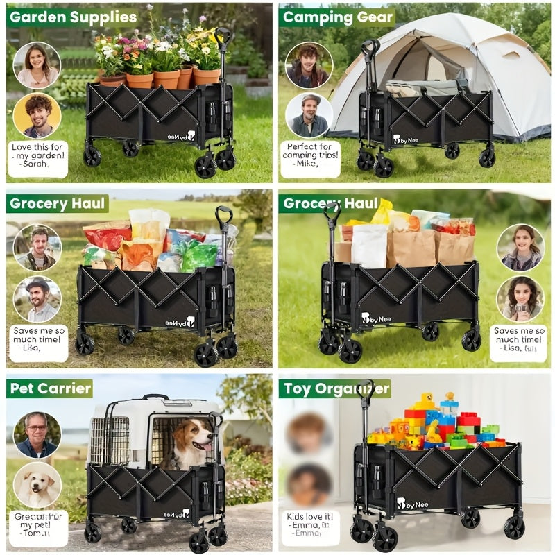 330-650 Lbs Large Capacity Camping Shopping Cart, All-Terrain Folding Trolley, Multi-Function Camping, Gardening, Beach Shopping Cart, Black Gardening Storage Rack, Rugged Design, Durable Tire Construction, Heavy-Duty Utility