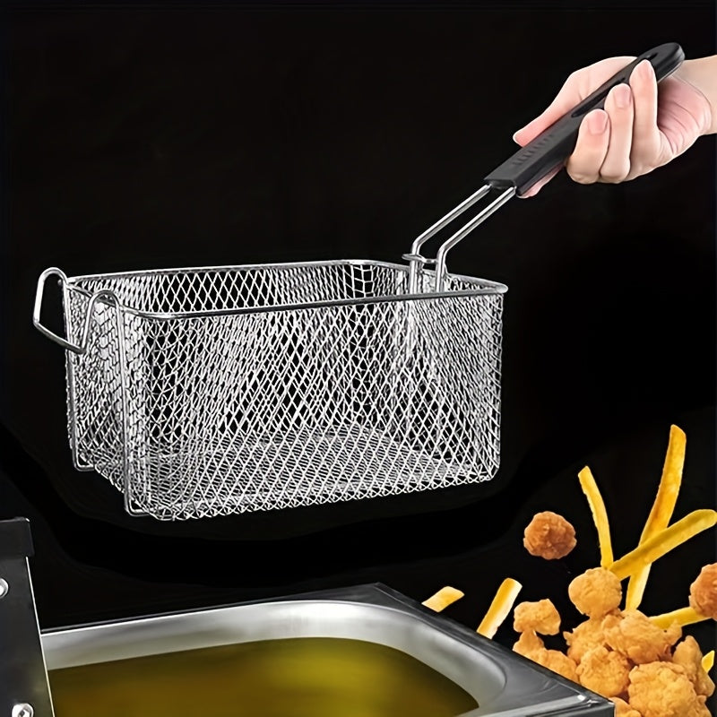 [Stainless Steel Frying Basket] Stainless Steel Frying Basket with Foldable Handle, Heat-Resistant Mesh for French Fries, Chicken Wings, and Snacks, Easy to Clean Cooking Tool for Home and Commercial Kitchen Use