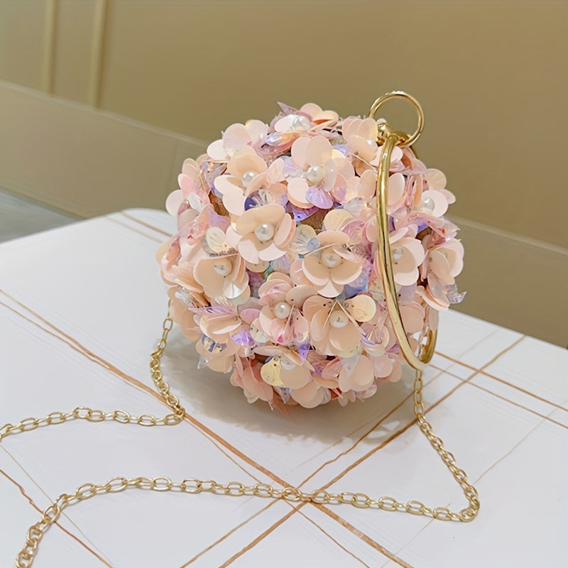 Sparkling Rose Golden Clutch Bag, Rhinestone Flower Design, Elegant Evening Handbag For Women, Party Dress Accessories