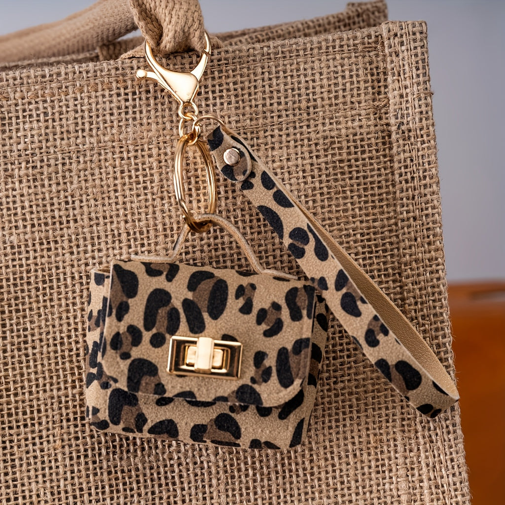 [Leopard Print Keychain] 1pc Leopard Print Keychain Wallet - Stylish Zinc Alloy Key Ring with Golden-Tone Clasp, Compact Coin Purse for Women, Perfect for Car Keys & Everyday Use, Everyday Accessory | Leopard Print Wallet | D