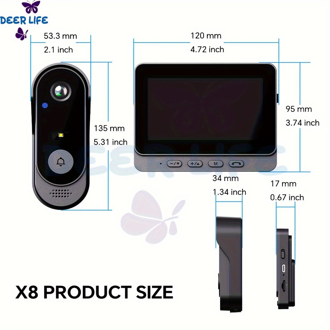 Smart HD WiFi Doorbell, High Quality High-Quality Wireless Camera with Night Vision, Voice Converter, Photos & Videos, 4.3-Inch Screen, 365-Day Standby, Infrared Night Light, Expandable to 128GB Storage, Auto-Recording and Li