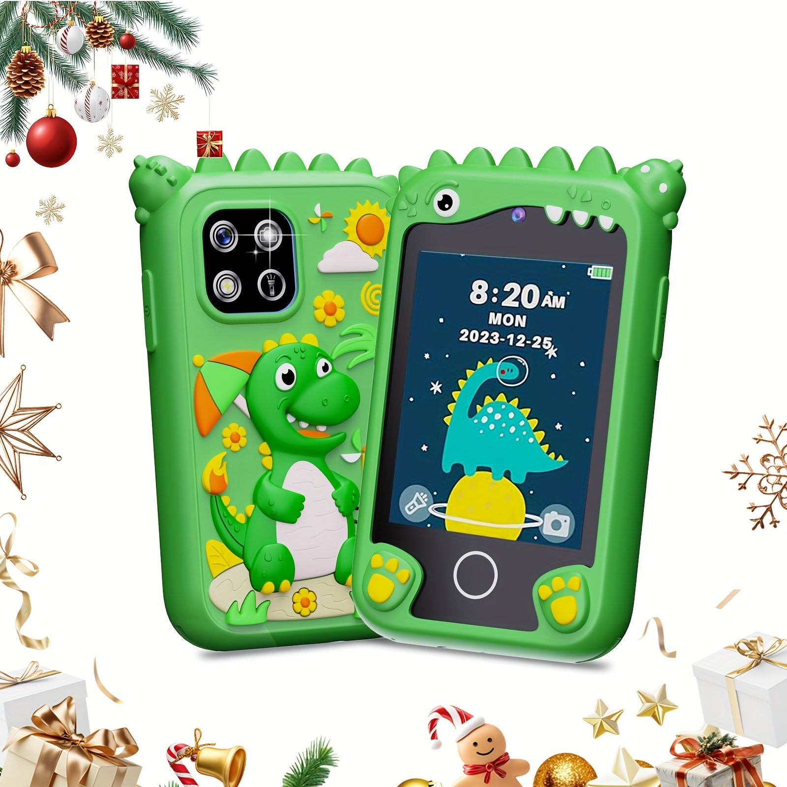 [Birthday/Christmas Gift] Kids Smart Phone with Touchscreen & Dual - Educational Learning Tablet, Compatible with 8GB SD Card, Charging, Parental Control - Birthday/Christmas Gift for Boys & Girls Ages 3-10 - Green Dinosaur D