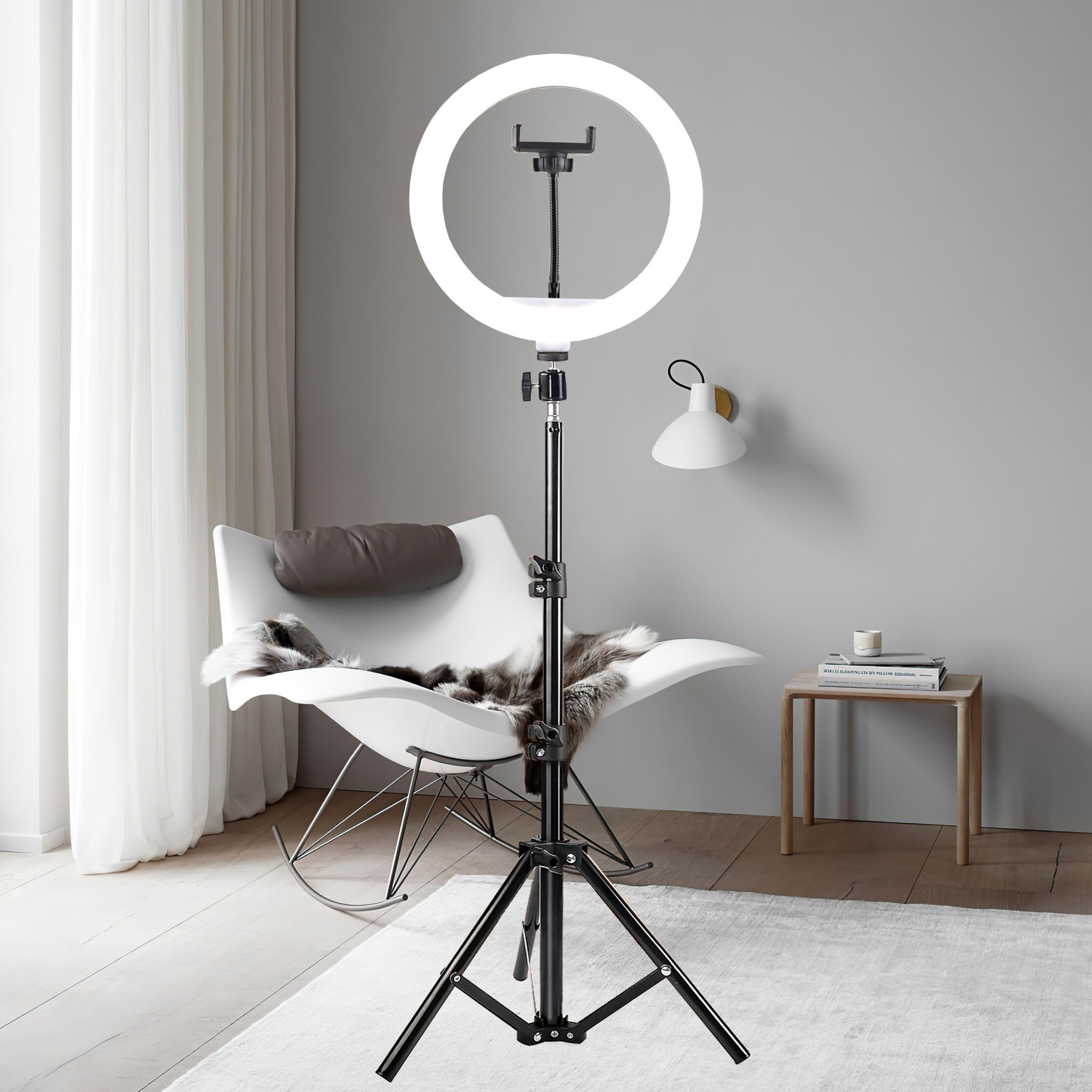 [LED Selfie Ring Light] 10-inch LED Selfie Ring Light with Adjustable Tri-Color, 43-inch Tripod & Phone Holder, USB Powered, for Live Streaming, Photography, Makeup, Video, Indoor Use, Compatible with Mobile Phones & Cameras