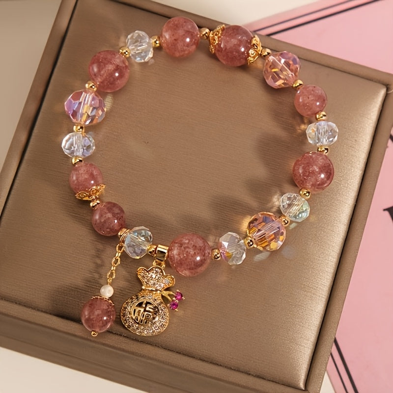 Golden Pink Beaded Bracelet