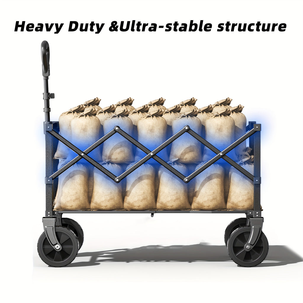 330-650 Lbs Large Capacity Camping Shopping Cart, All-Terrain Folding Trolley, Multi-Function Camping, Gardening, Beach Shopping Cart, Black Gardening Storage Rack, Rugged Design, Durable Tire Construction, Heavy-Duty Utility