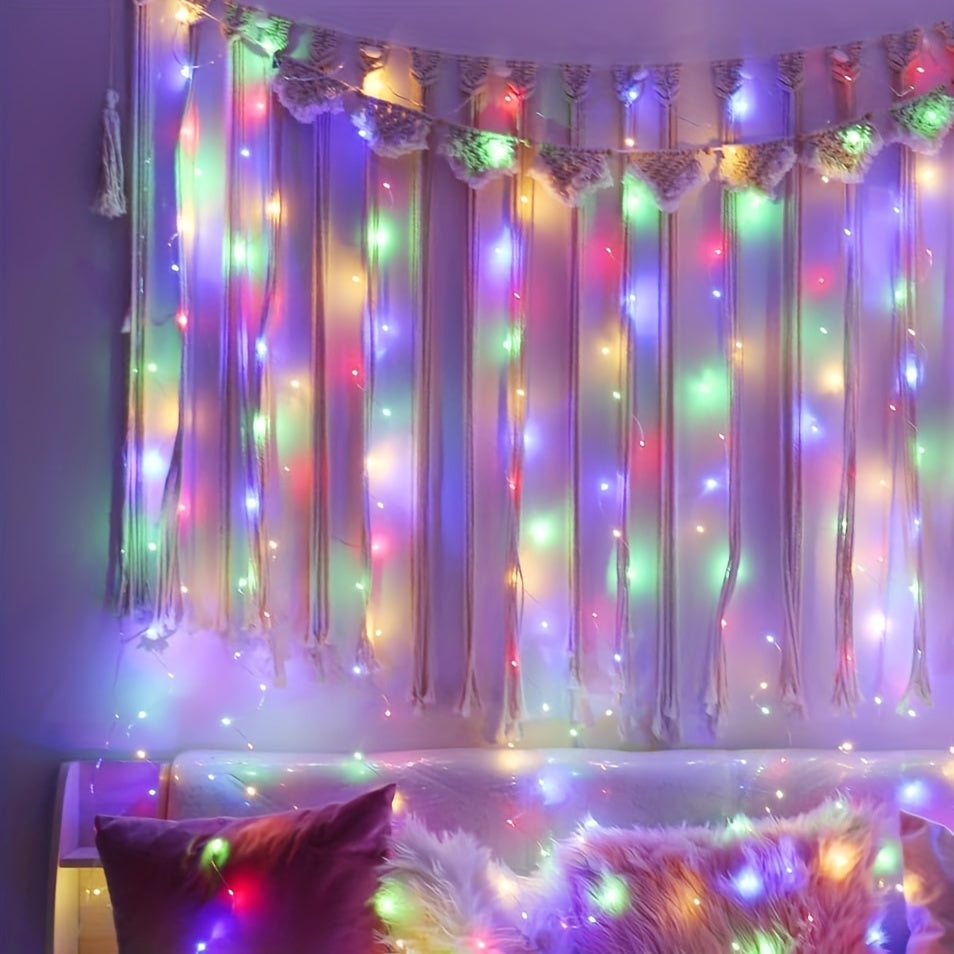 [Vintage Fairy Curtain Lights] Loyyz 300/200/100LED Vintage Multi-Color Fairy Curtain Lights | USB Plug-in Indoor/Outdoor Hanging Decor for Christmas, Weddings, Parties, Bedroom - Durable Plastic String Lights for Festive Amb