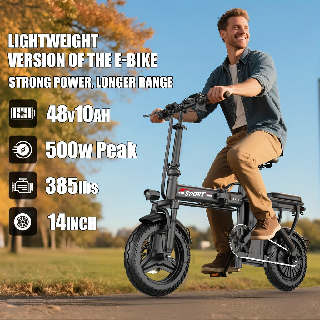 Ebikes for Adults, 500W Lightweight Folding Electric Bike for Adults, 20MPH 35Mile Long Range Commuter Electric Bicycle, 48V 10AH Removable Battery E Bike, Multi-Shock AbsorptionLoad-bearing Capacity: 385 Pounds, Daily Transp
