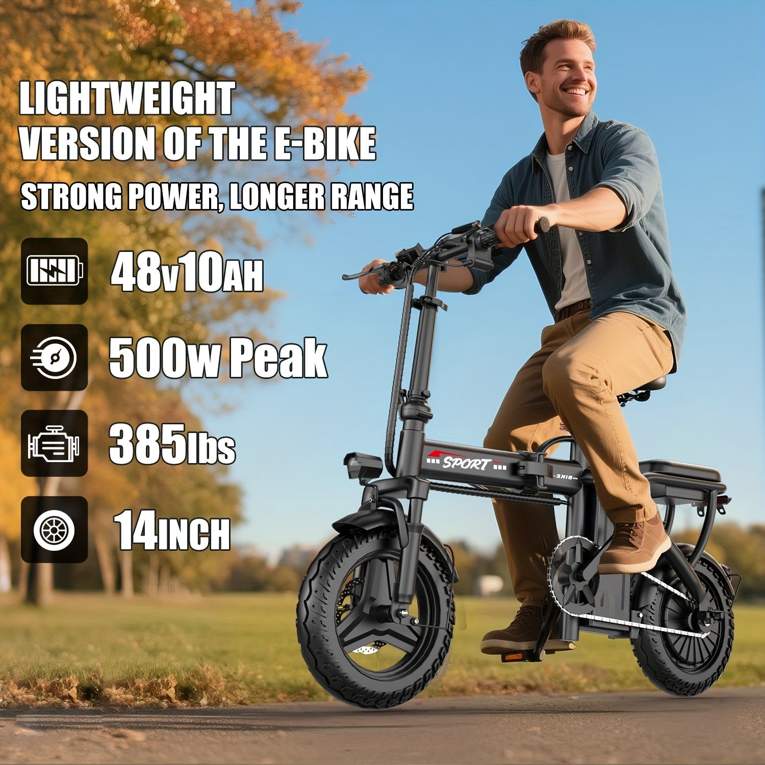 Ebikes for Adults, 500W Lightweight Folding Electric Bike for Adults, 20MPH 35Mile Long Range Commuter Electric Bicycle, 48V 10AH Removable Battery E Bike, Multi-Shock AbsorptionLoad-bearing Capacity: 385 Pounds, Daily Transp