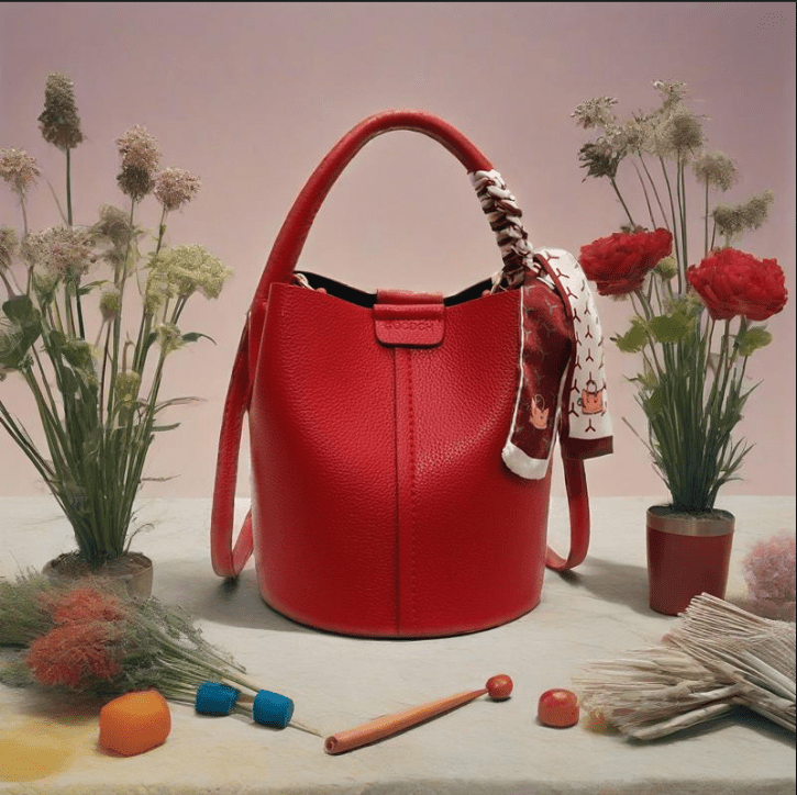 Designer Fashion Red Bucket Bag for Women, Spring/Summer, Solid Color, Magnetic Closure, Hand Wash, with Lining, Messenger Shoulder Bag