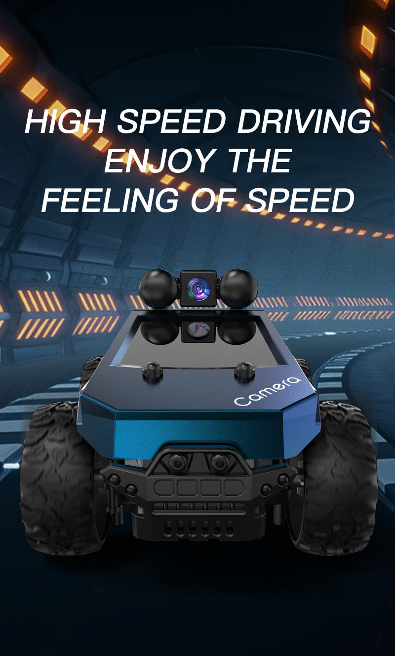 1/28 Scale FPV RC Truck with Camera & Live Video, 2.4GHz Remote Control Car with FPV Goggles-like View, Alloy-Body Style (Plastic), Anti-Interference System, 2-Speed Modes & Flashing Lights - Controlled for Boys & Adults (Gif