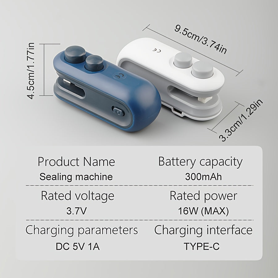 1pc Portable Hand- Sealing Machine with Magnetic Closure & USB- (Battery/USB Charging) - Mini PVC Plastic Bag Sealer for Snacks,,, for home, Travel, Picnic, Camping - Seals Chip Bags, Packaging Automatically