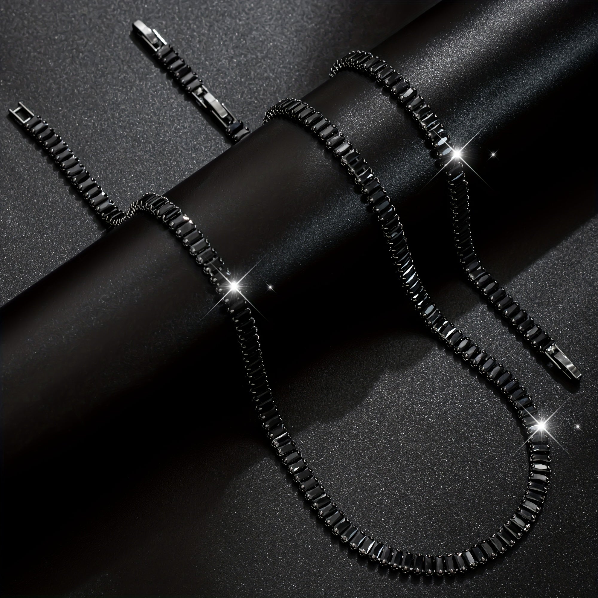 Men's Black Zircon Tennis Bracelet & Necklace Set |