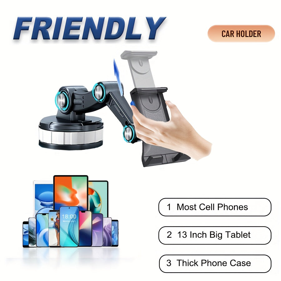 2-in-1 Universal Car Mount Holder for 4-13 Inch Phones/Tablets with Stable Vacuum Adsorption, ABS Material, Compatible with Trucks and Cars