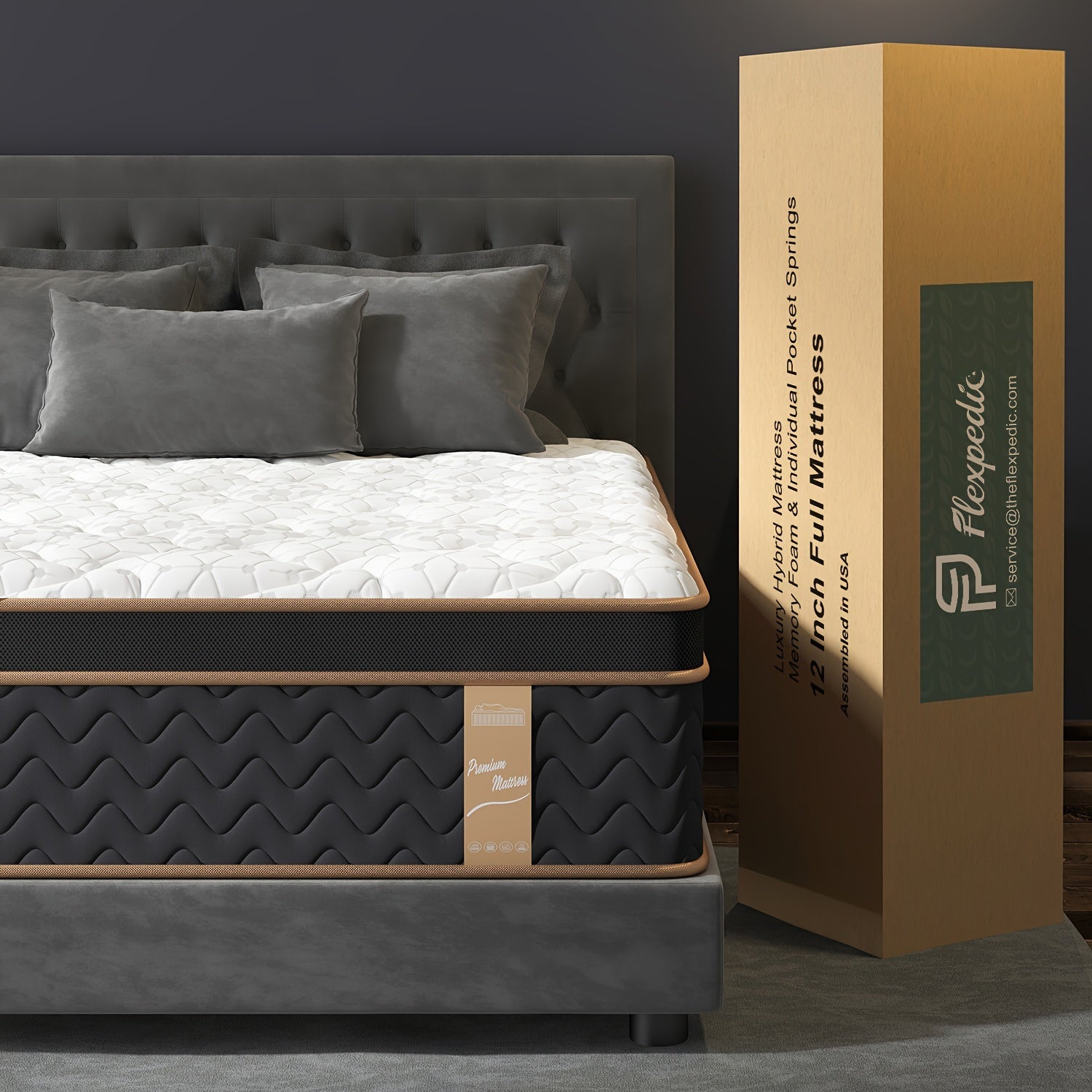 Full Quen King Mattress, 12 Inch Hybrid Mattress with Gel Memory Foam, Fiberglass-Free Medium Firm Deluxe Mattress In A Box, Individual Pocket Spring-Motion Isolation-Edge Support, 100 Nights Trial