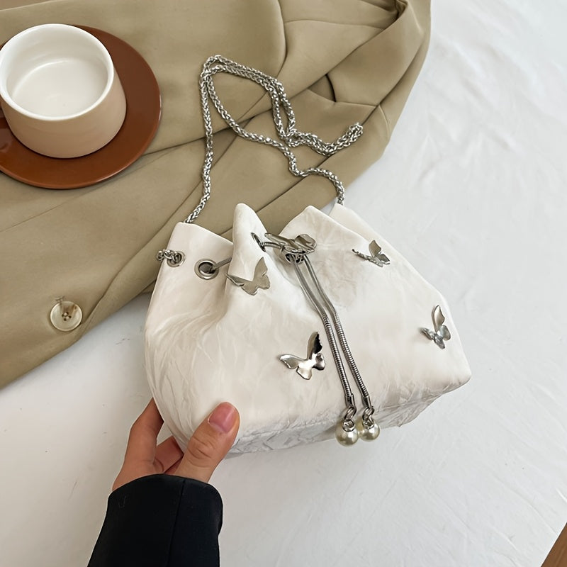 Trendy Bowknot Women'S Handbag, Unique Versatile Tote Bucket Bag, High-Quality Handheld Shoulder Bag, Stylish Chain Crossbody Bag.