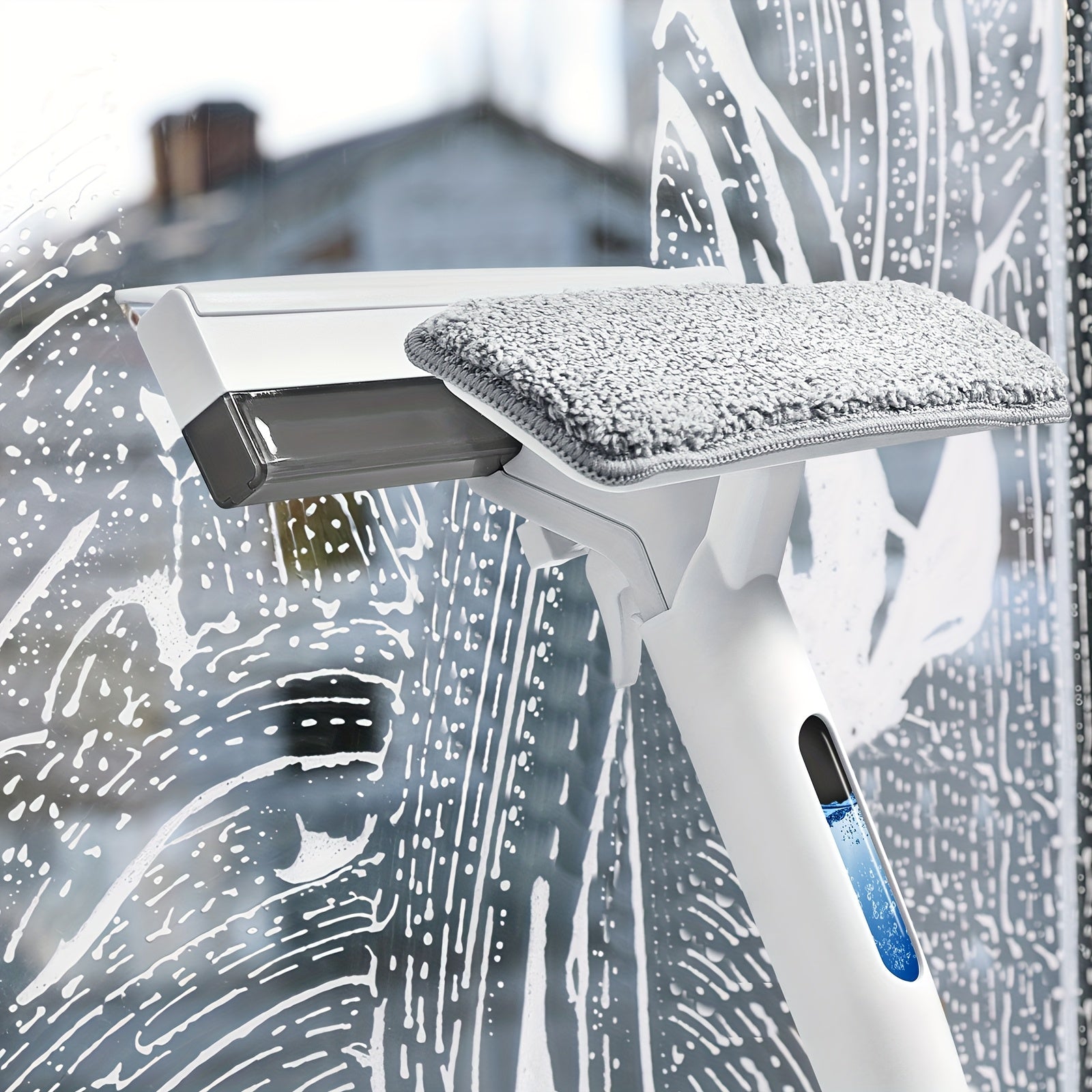 3-in-1 Glass Cleaning Kit with Collection Tank - Ultimate Glass Cleaning Wizard with Extendable Telescopic Pole, Spray, Wash & Squeegee - Perfect for High Windows, Shower Doors & Car Windshields, Creative Cleaning Tool, Windo