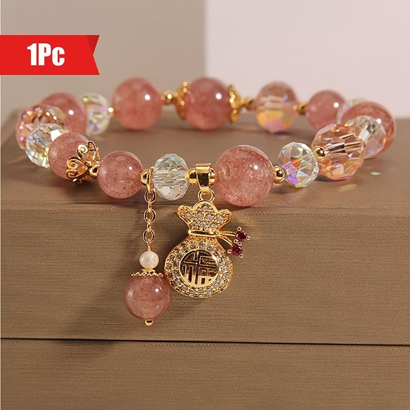 Golden Pink Beaded Bracelet