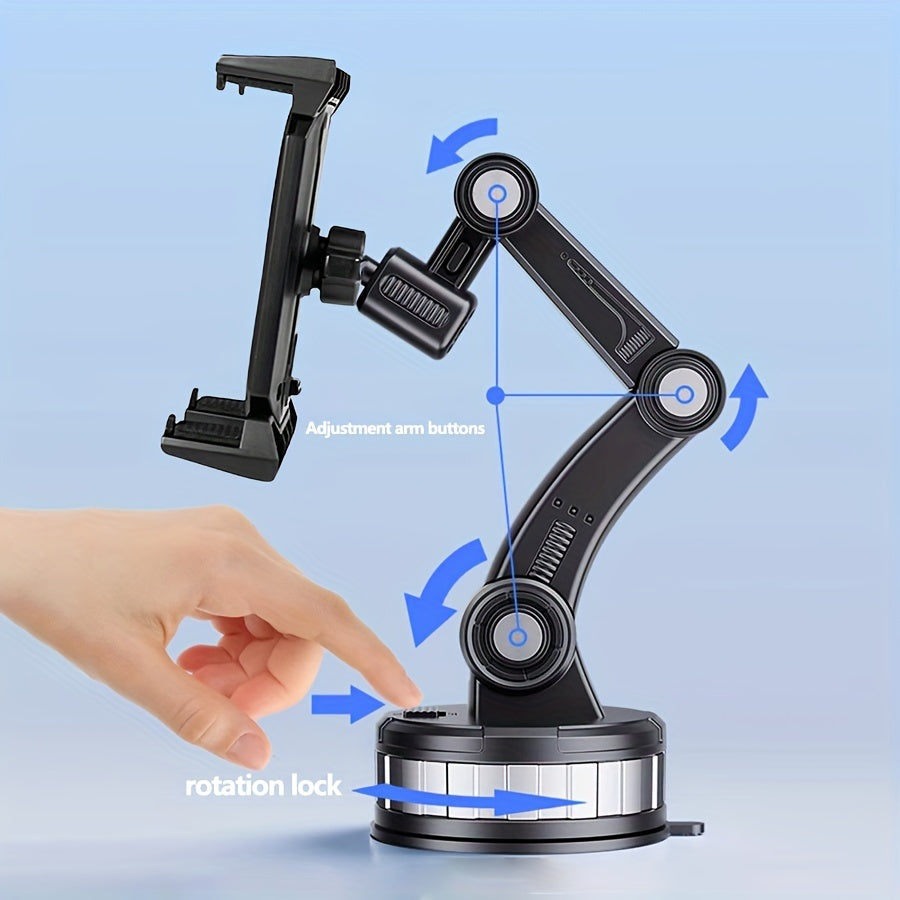 Adjustable Long Arm Truck Mount with Big Clamps, Universal Cell Phone/Tablet Holder, 360° Rotation, Durable ABS Material, Strong Dashboard Suction Cup Support for All Road Conditions