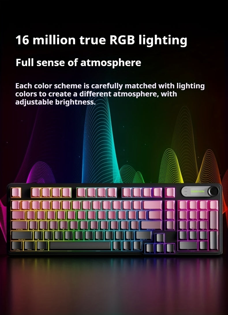 EWEADN Wired Silent Gaming Keyboard with RGB Backlit, Side-Printed Gradient Keycaps, Ergonomic Design & Multimedia Knob Control - USB-Powered for PC, Laptop, Desktop, Windows, Mac, Workstation Use, Gaming Accessories, Profess