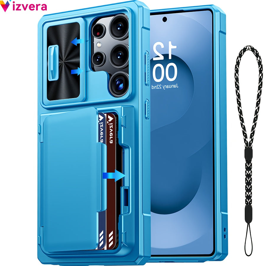 for Samsung Galaxy S25 Ultra Case Wallet, Cards Holder (4 Cards) & Camera Cover & Kickstand, for Women Men, Full Body protective PC Case for S25 Ultra 2025( Cell Phone strap) Holiday gifts for family