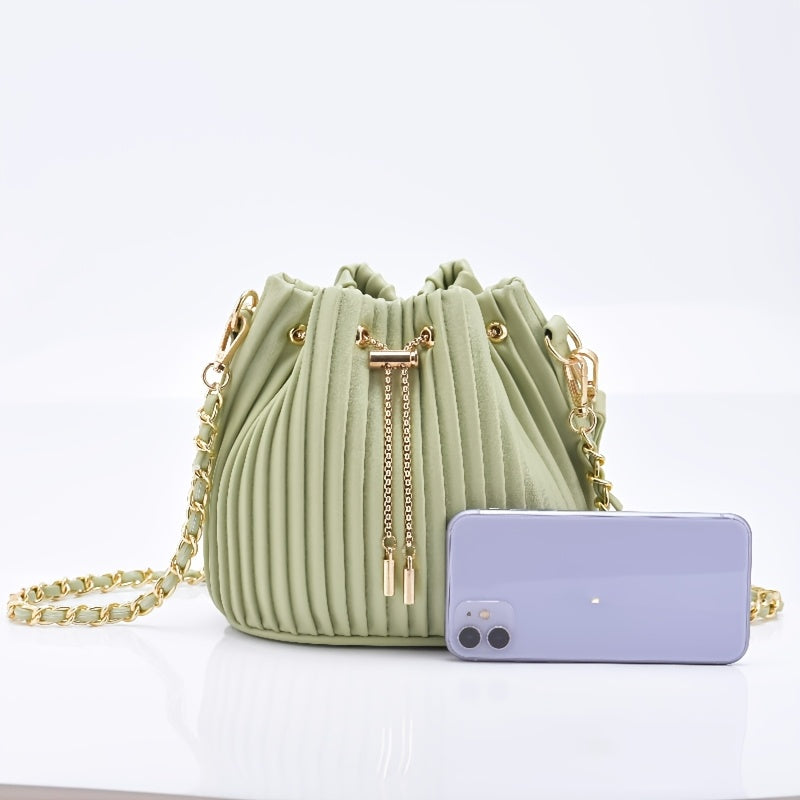 [Versatile Purse, Chic Design] Women's Shoulder Bag with Detachable Chain Strap - Elegant Synthetic Purse, Drawstring Closure, for Everyday, Formal, Party - Available in Beige, Gray, Pink, Green, White, Purple, Black - Women'