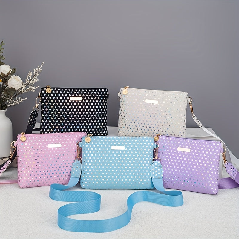 Stylish Polka Dot Crossbody Bag with Interchangeable Straps - Lightweight Durable Polyester, Golden-Tone Hardware, Multi-Color Options for Daily Commute, Parties & Travel, Crossbody Purse, Party Accessories, Sleek Simple Desi
